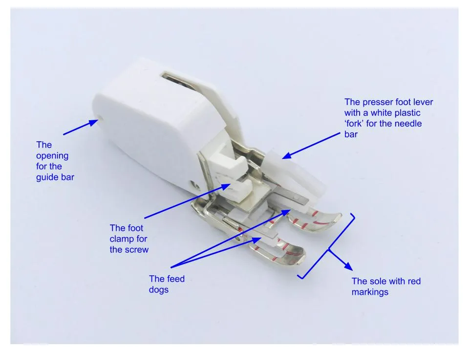 Walking foot presser attached to sewing machine feeding multiple quilt layers evenly