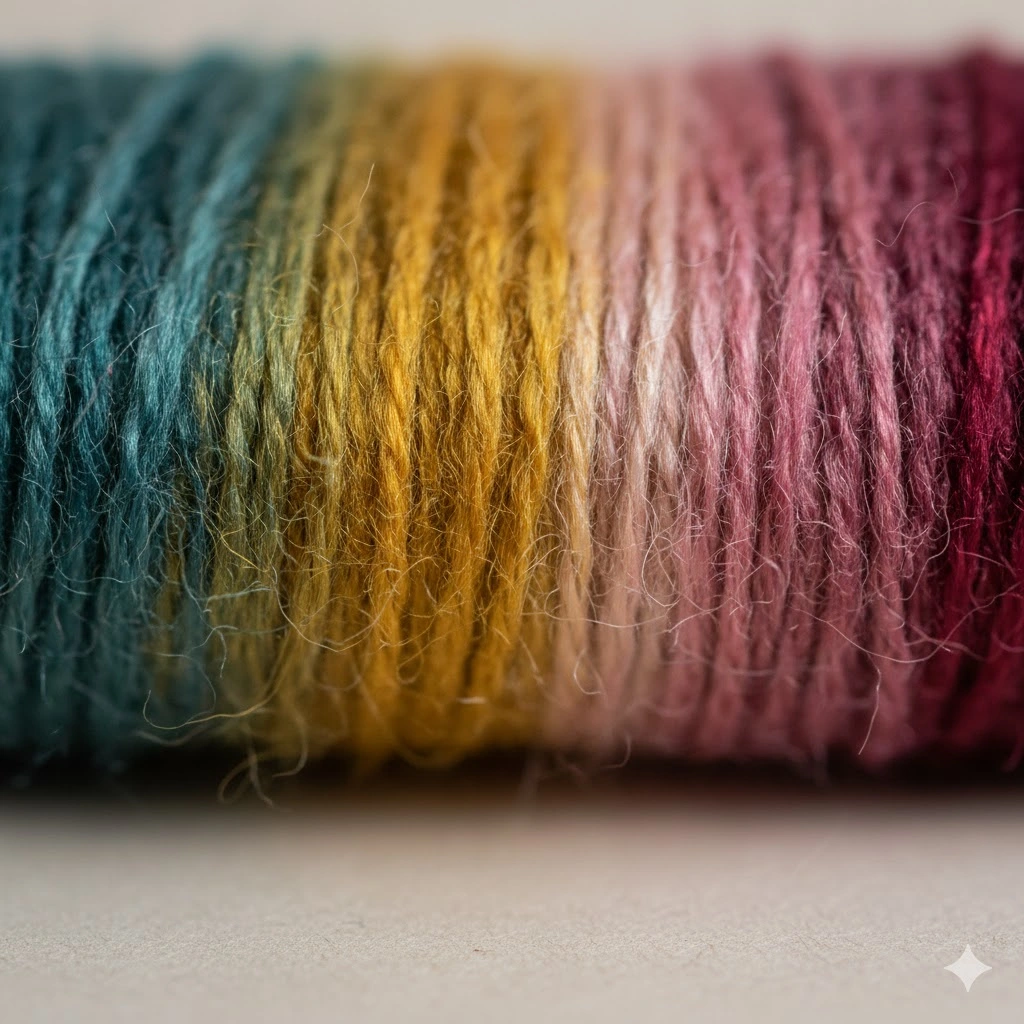 Close-up of color transitions in Caron Big Cakes self-striping yarn