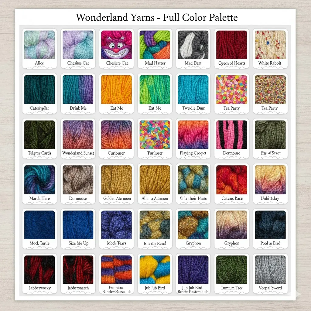 Complete Wonderland Yarns color guide palette with bestselling and discontinued shades