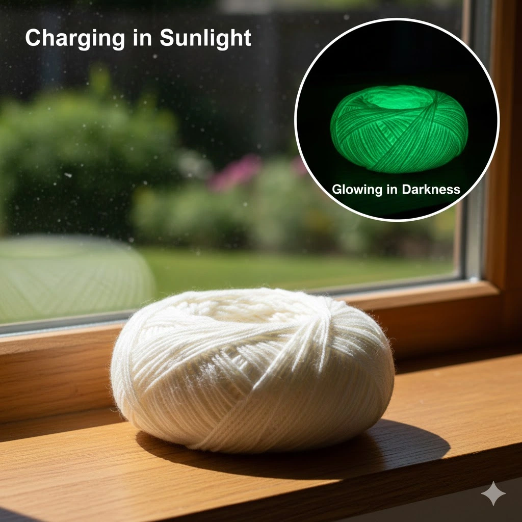 Charging glow in the dark yarn with sunlight for maximum afterglow duration in crochet projects