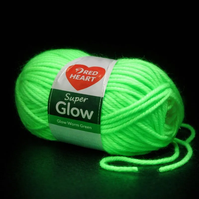 Red Heart Super Glow in the dark yarn glowing green ideal for Halloween and kids projects