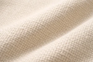 Close-up of woven cotton fabric showing plain weave texture and natural cotton fibers